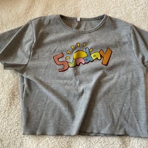 SHEIN Girls Grey Ribbed  Lettuce Trim Crop Top  size 10-11